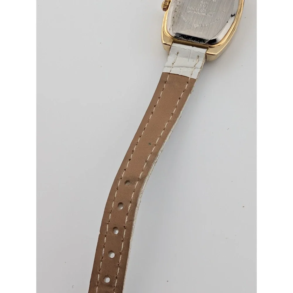 Studio‎ Time Watch Women 21mm Gold Case MOP Dial White Band- New Battery